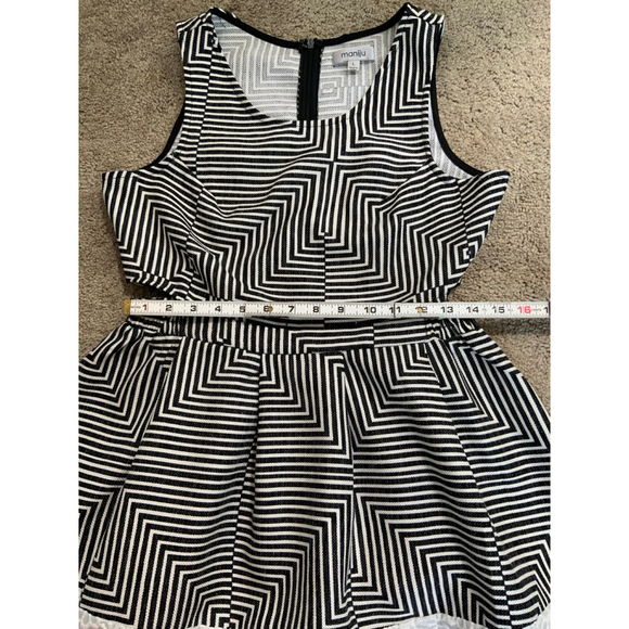 Maniju Women's A-Line Dress Large Black White Geometric Pattern Peek-A-Boo Side - Picture 6 of 16